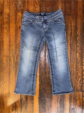 Vintage Y2K Angels Medium Wash Cropped Flared Low Rise Jeans Capris Juniors 7